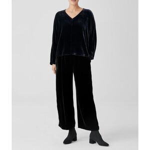Eileen Fisher Top Pants M/L Black Velvet Set Lagenlook Viscose Silk Medium Large